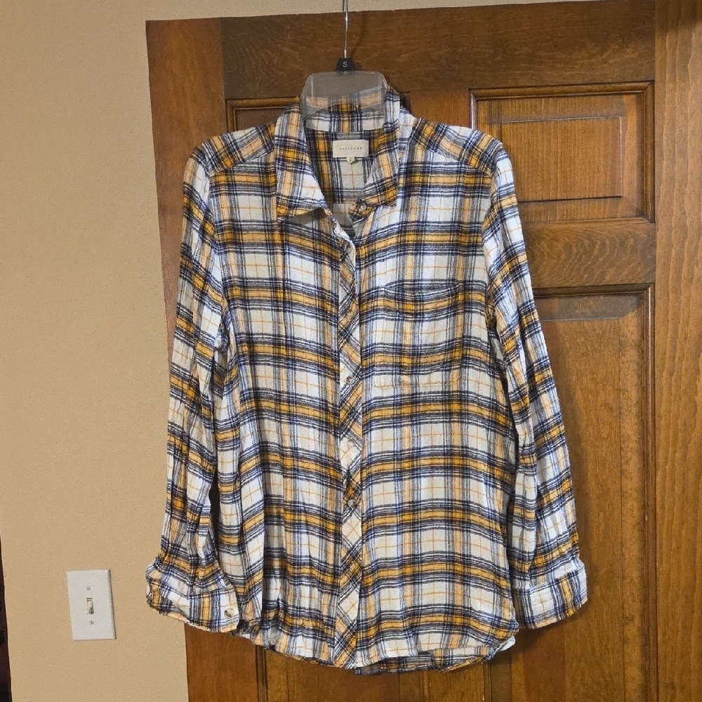 MELLODAY Navy and Mustard Plaid Shirt